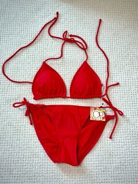 OP Solid Red Triangle Tie-Side Bikini Set